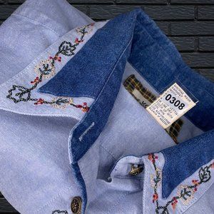 Koret City Blues Large Unisex Lightweight,Denim Relaxed Fit, Collared Long Sleev